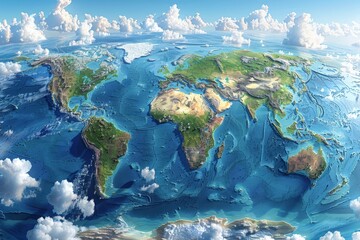 An impressive 3D rendering of planet Earth showcases detailed topography and vibrant continents...
