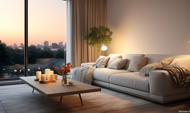 Modern living room interior design. 3d rendering mock up scene
