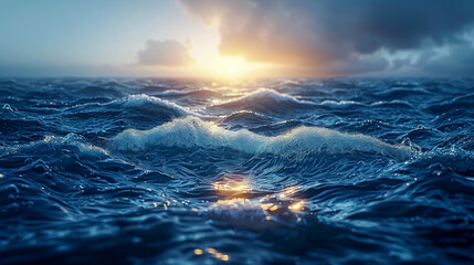Wavy sea with sunset as wind energy source concept - obrazy, fototapety, plakaty
