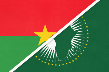 African Union and Burkina Faso national flag from textile. Africa continent symbol