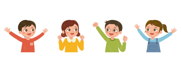 喜ぶ子どもたちのイラスト_バストアップ