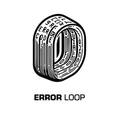 Loop with an inscription in encrypted letters with a code and errors. Black and white vector illustration