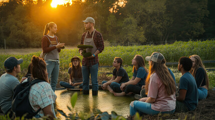 Golden Hour Agricultural Education: Farmers Teaching Outdoor Class