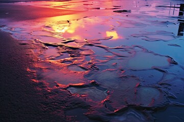 ice on the river at sunset. Natural background