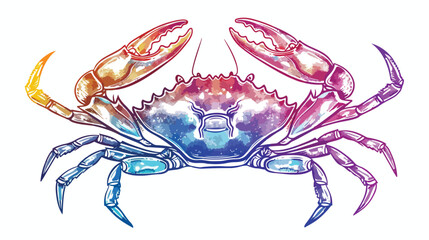 Rainbow gradient line drawing of a cartoon crab flat