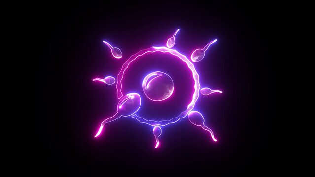 Fertilization. Neon sperm and egg cell. Natural fertilization