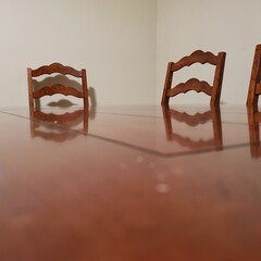 Unique look and shine to a table and its chairs. - obrazy, fototapety, plakaty