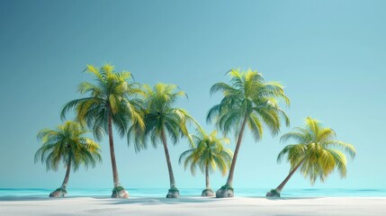 Fototapeta na wymiar Palm Trees Swaying in the Breeze with Copy Space Blender 3D Render Tropical Landscape Background