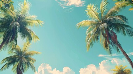 Fototapeta na wymiar Tropical Landscape with Swaying Palm Trees and Sunny Skies