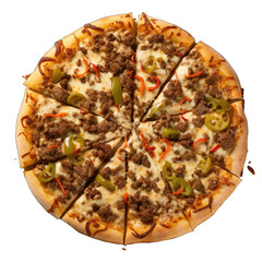yummy and delicious philly cheesesteak pizza in eight pieces png