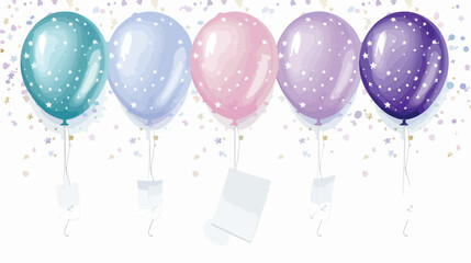 Set of colorful glossy balloons with white paper for