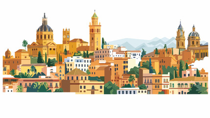 Skyline aerial view of Malaga city Andalusia Spain fl - obrazy, fototapety, plakaty