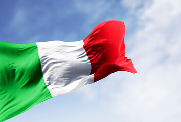 Close-up of the national flag of Italy waving in the wind on a clear day