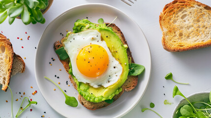 Delicious Plate of Avocado Toast with a Fried Egg