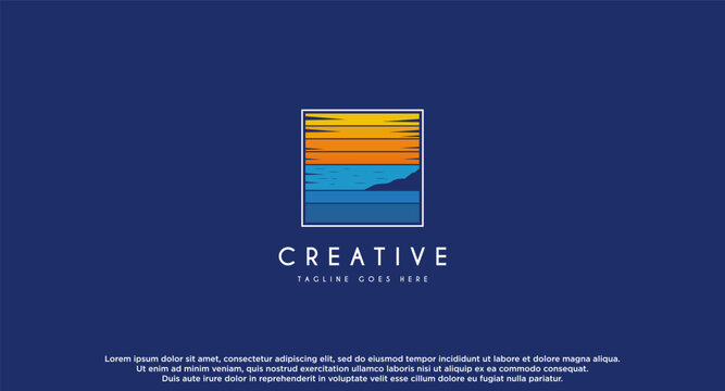 Sea, ocean, with twilight sky logo design vector inspiration.