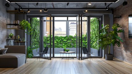 the role of artificial intelligence in enhancing the ventilation system of terrace spaces through aluminum folding doors for optimal indoor comfort - obrazy, fototapety, plakaty