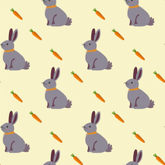 Spring pattern, hare, rabbit, bouquet of carrots, watering can, bright.