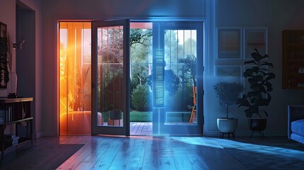 the role of machine learning in the AI terrace door, depicting how it evolves over time to better understand and anticipate the homeowner's habits and preferences