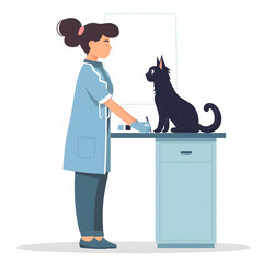 A veterinarian examining a pet in a clinic isolated on white background, simple style, png
