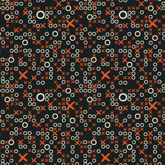 abstract seamless pattern with crosses and circles on black background. Tic tac toe. Suitable for wallpaper, wrapping paper or fabric - obrazy, fototapety, plakaty