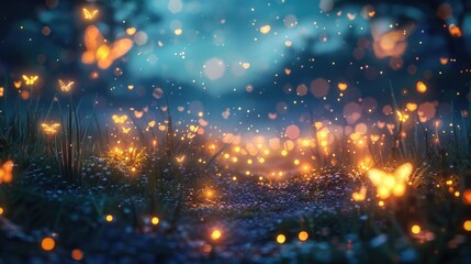 Enchanting Fireflies Illuminating the Tranquil Evening Landscape