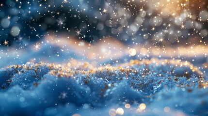 Generate an image featuring a winter scene, where glittering snowflakes