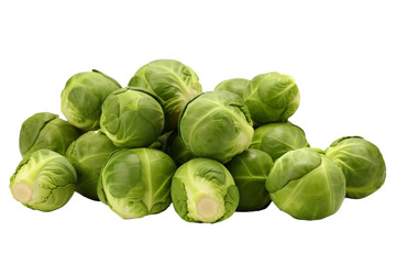 Pile of Brussel Sprouts on White Background. On a White or Clear Surface PNG Transparent Background.
