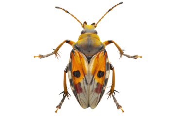 Close up of beetle or bug Insect isolated on transparent png background, entomology collection, anatomy of insect concept.