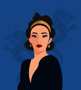 Beautiful Chinese Woman Poster With Tiara and Red Lips