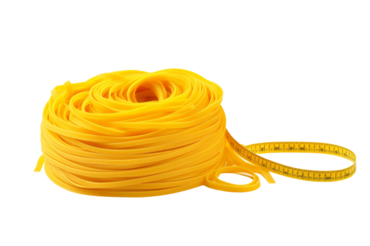 Yellow Cord With Measuring Tape. On a White or Clear Surface PNG Transparent Background.