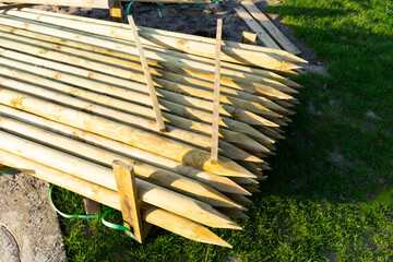 wooden pegs for trees grass sun construction landscaping