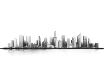 Monochrome City Skyline Depicting Urban Landscape Contrast. On a White or Clear Surface PNG Transparent Background.