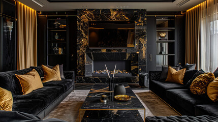 Extravagance is beautifully captured in this living room design, featuring a stunning marble...