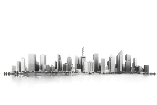Monochrome City Skyline Depicting Urban Landscape Contrast. On a White or Clear Surface PNG Transparent Background.