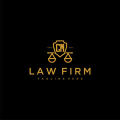 CM initial monogram for lawfirm logo with scales shield image