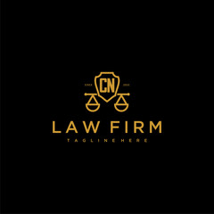 CN initial monogram for lawfirm logo with scales shield image