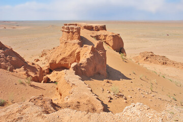 View on Bayanzag Flaming Cliffs  on the Mongolian Gobi desert containing fossils of jurassic dinosaurs © robnaw