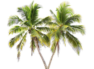 Fototapeta na wymiar Two green coconut trees isolated on white background