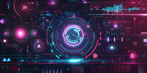 Futuristic abstract design featuring digital elements and neon accents, creating a high-tech atmosphere for showcasing the product 