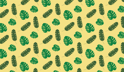 tropical vector seamless pattern with leaves. exotic palm and monstera leaf repetitive background. summer plant pattern