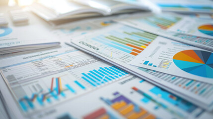 Close-ups of Economic Reports and Financial Documents