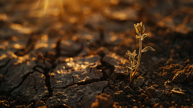 A close-up of a withered plant in cracked soil a microcosm of the larger issue of land degradation.
