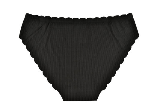 Black seamless (invisible) women's underwear (lingerie, panties, briefs) with wavy edge isolated, top back view