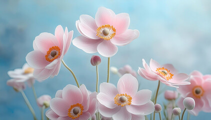 Pastelowe różowe kwiaty. Wiosenne zawilce. Tło kwiatowe - obrazy, fototapety, plakaty