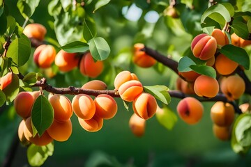 Red Apricot fruits on apricot tree