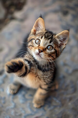 Piękny mały kotek z wyciągniętą łapką