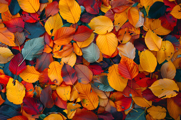 Obrazy na Plexi  Jesienne liście w kolorze żółtym, czerwonym, brązowym i niebieskim
