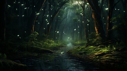 A cluster of fireflies creating a magical g