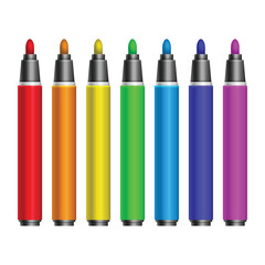 Color Marker Pens Set on White Background. Vector - obrazy, fototapety, plakaty