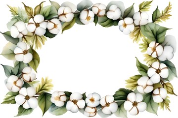 Naklejka na ściany i meble wreath of cotton flowers isolated on white background